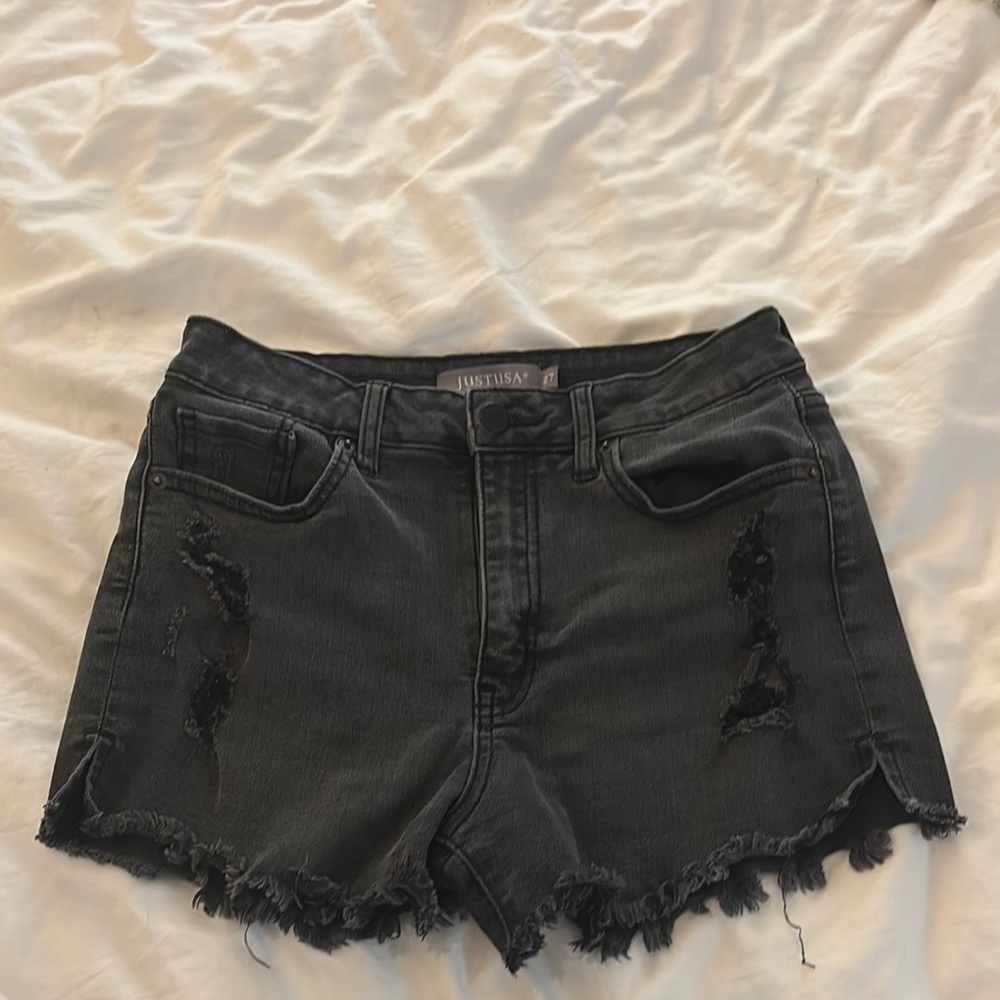 Just USA Black Jean Shorts with Frayed Hem